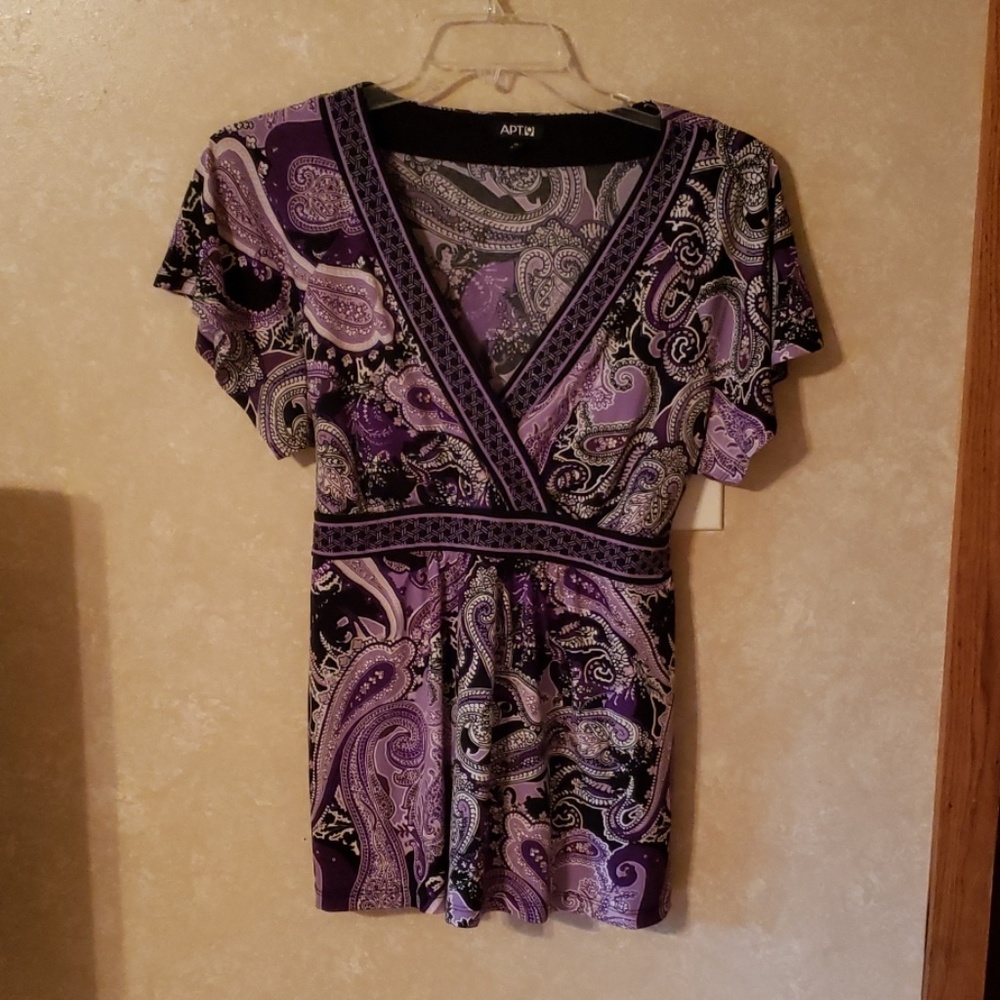 Purple paisley top with tie waist